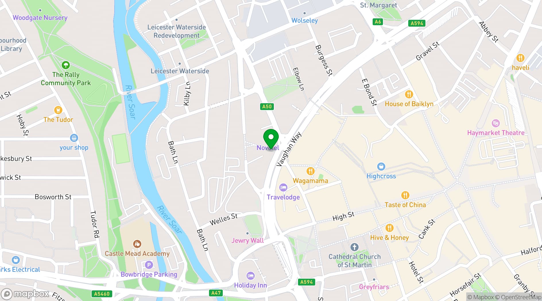 Map showing Novotel Leicester