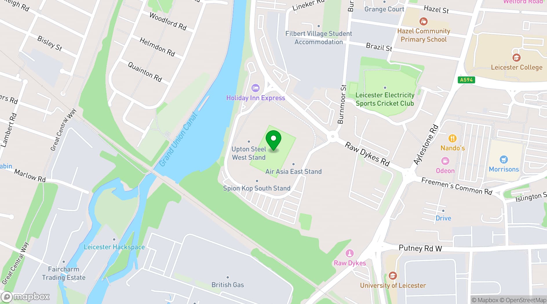 Map showing Leicester City Football Club