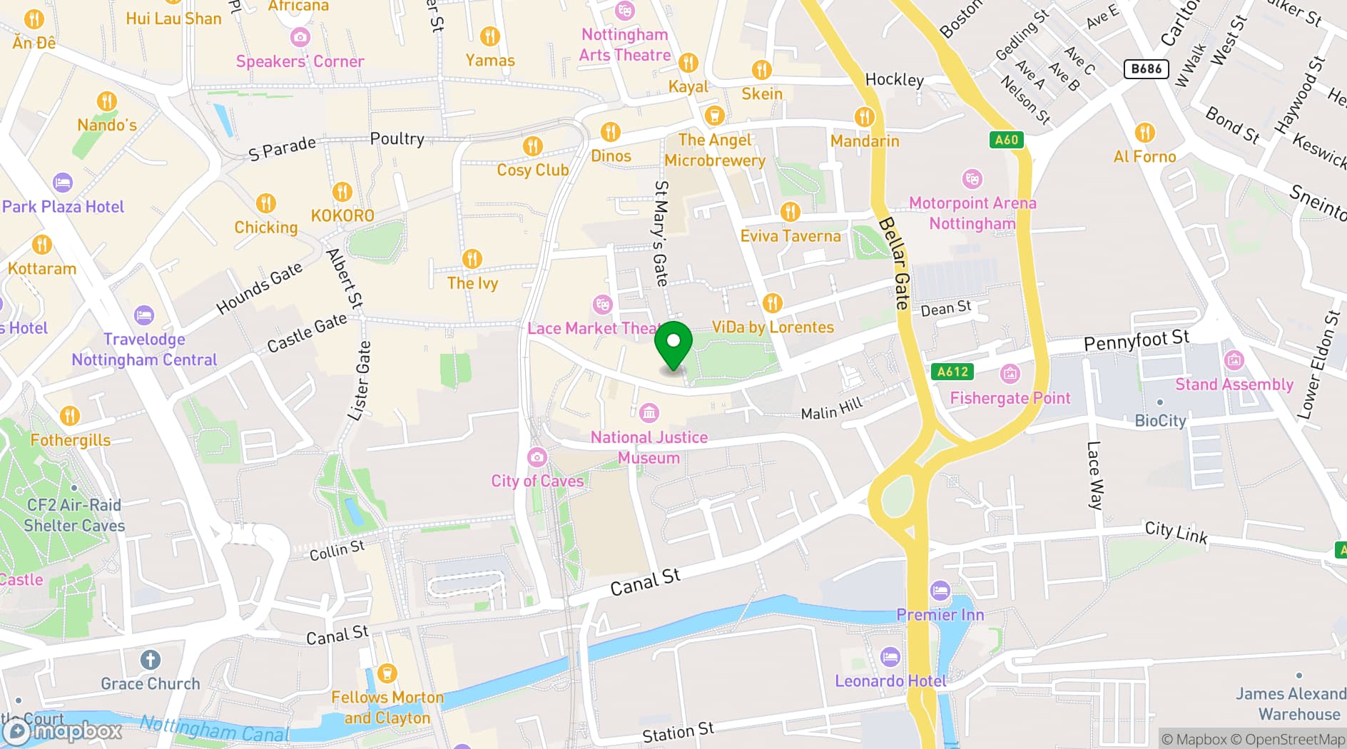Map showing Lace Market Hotel