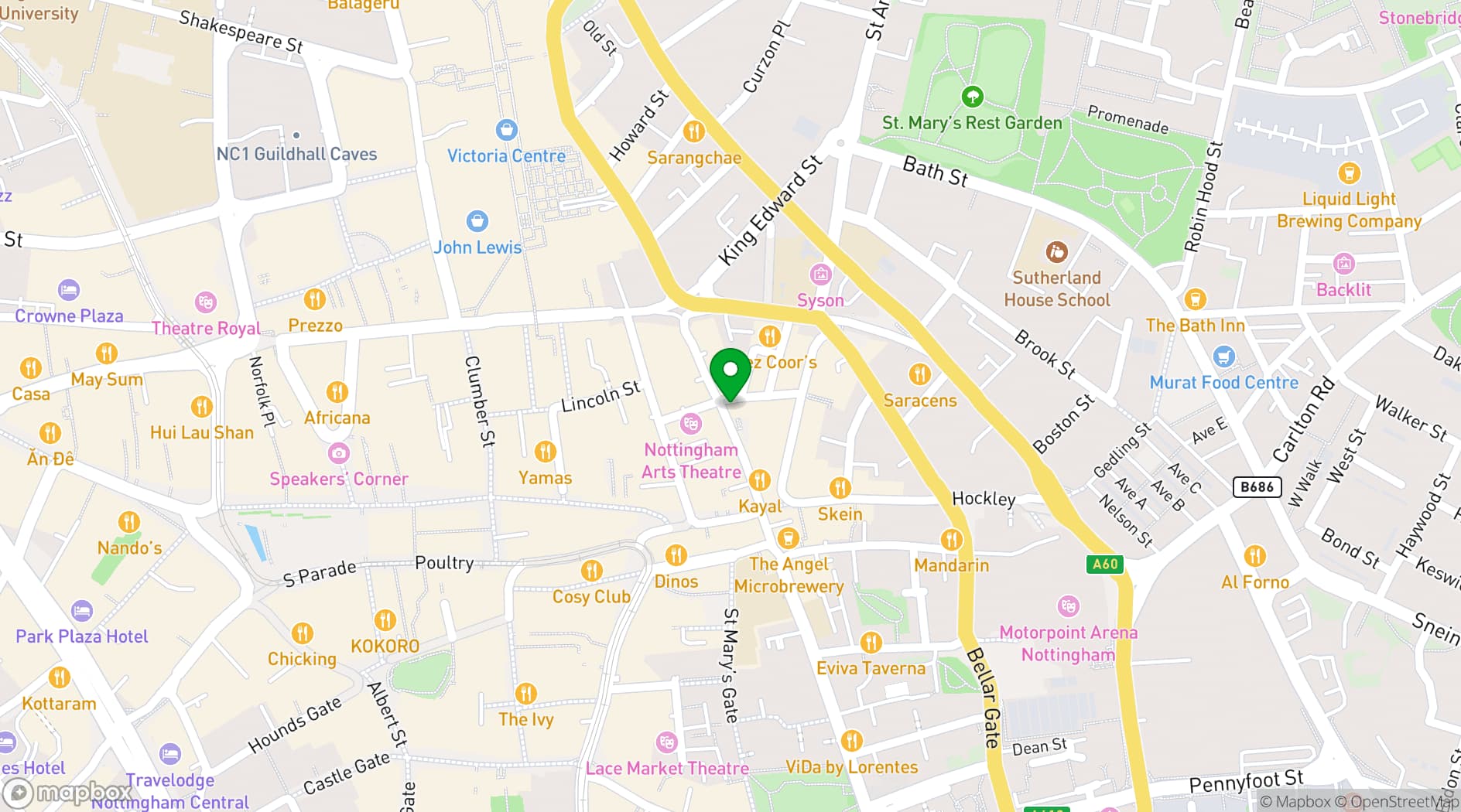 Map showing BrewDog Nottingham
