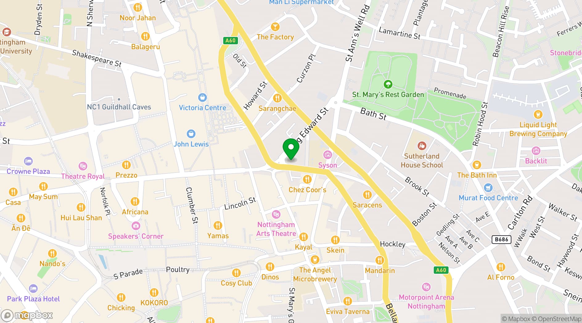 Map showing The Palais Nottingham
