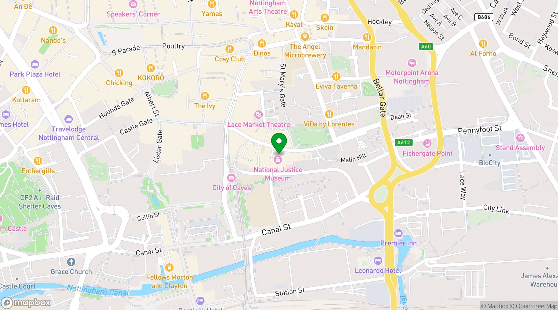 Map showing National Justice Museum