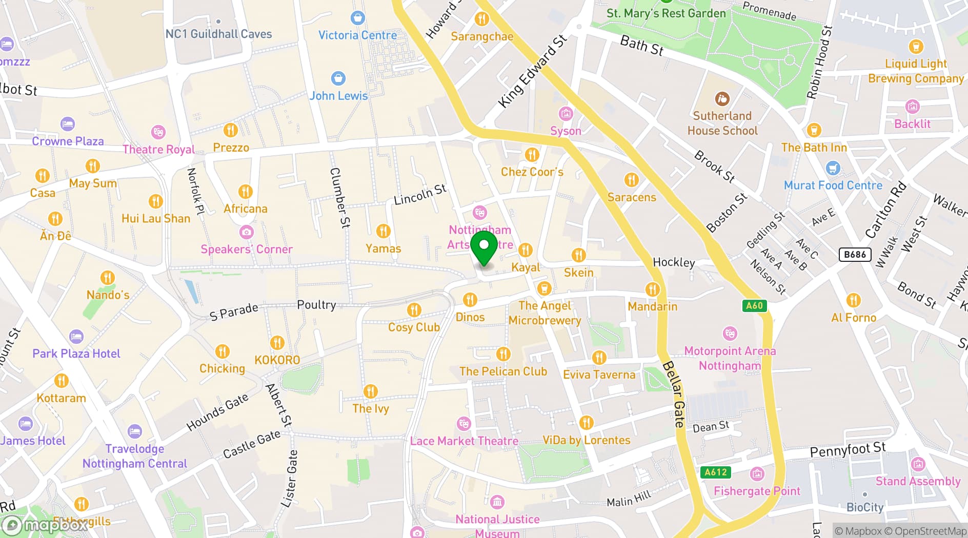 Map showing Mercure Nottingham City Centre George Hotel