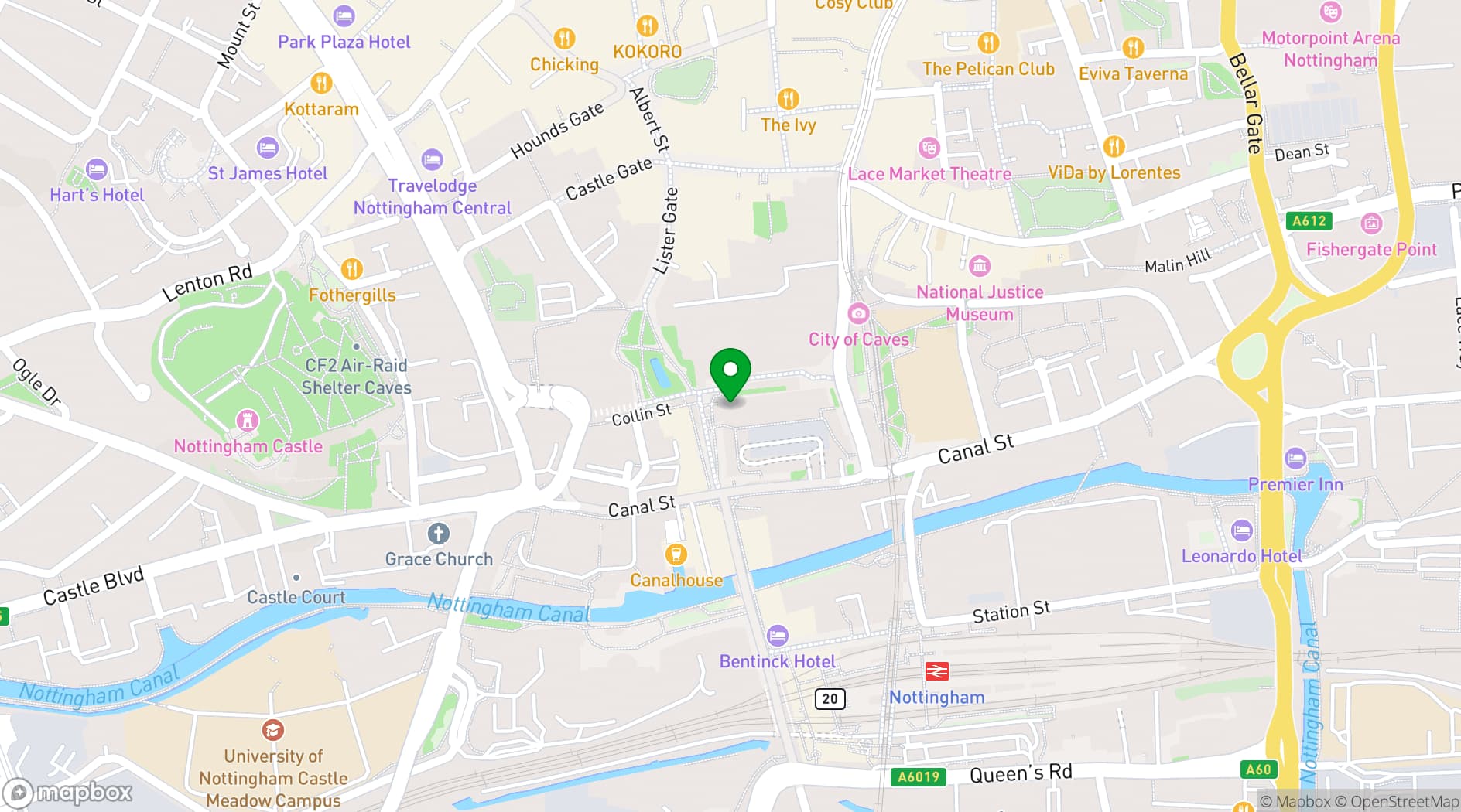 Map showing Nottingham Central Library