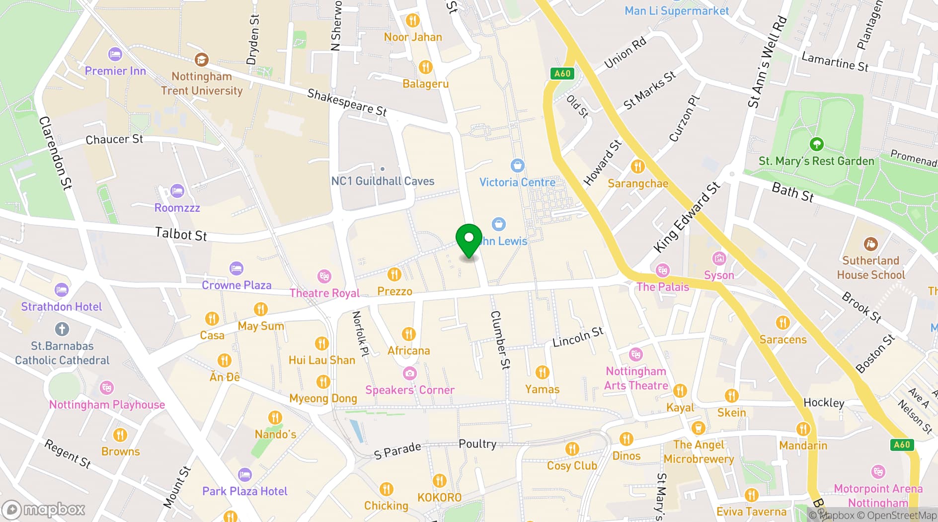 Map showing Bistrot Pierre Nottingham