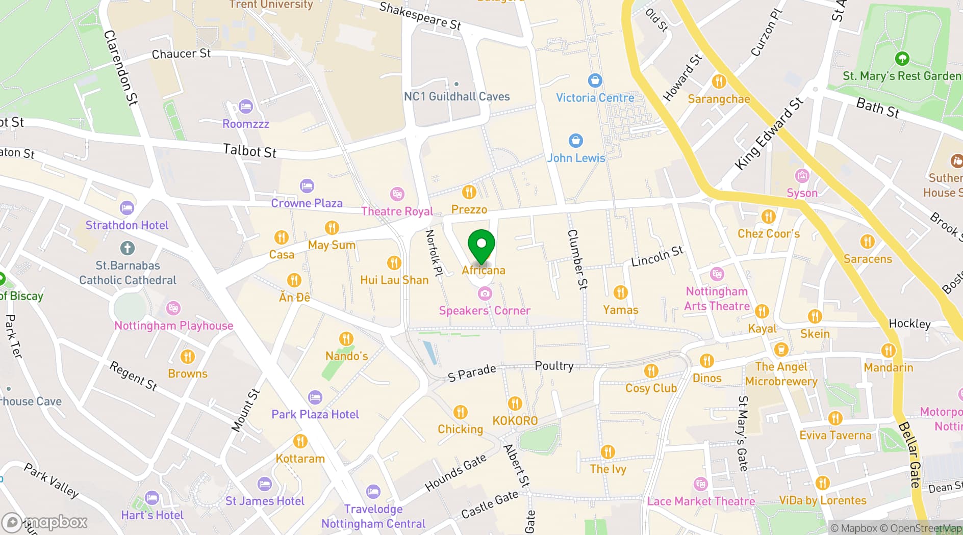 Map showing The Alchemist Nottingham
