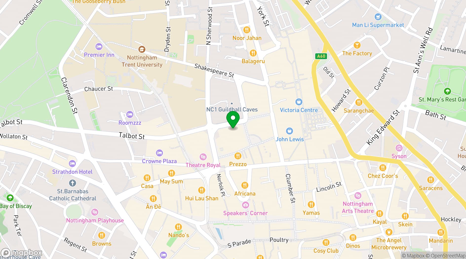 Map showing Roxy Ball Room - Cornerhouse, Nottingham