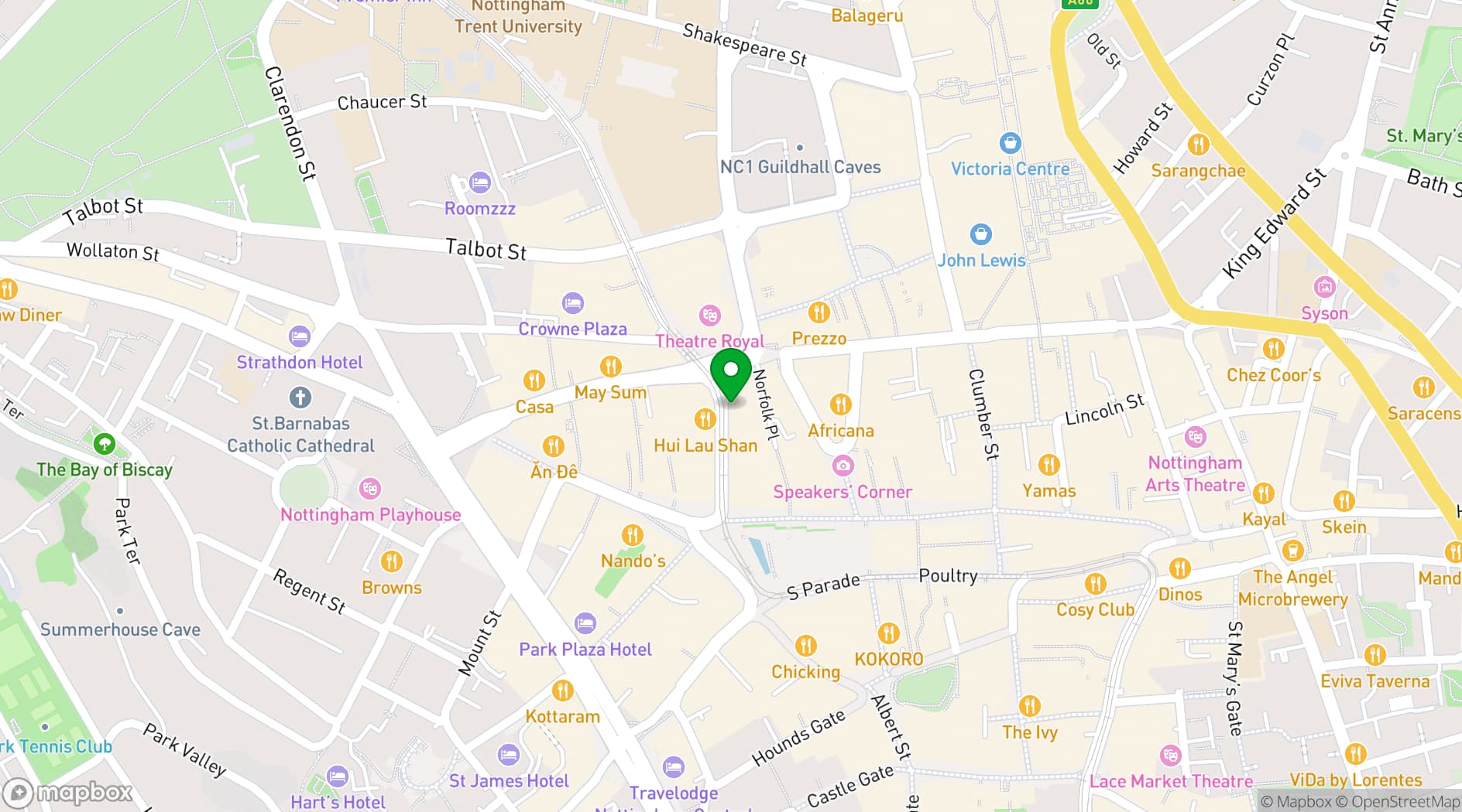 Map showing Revolution Nottingham