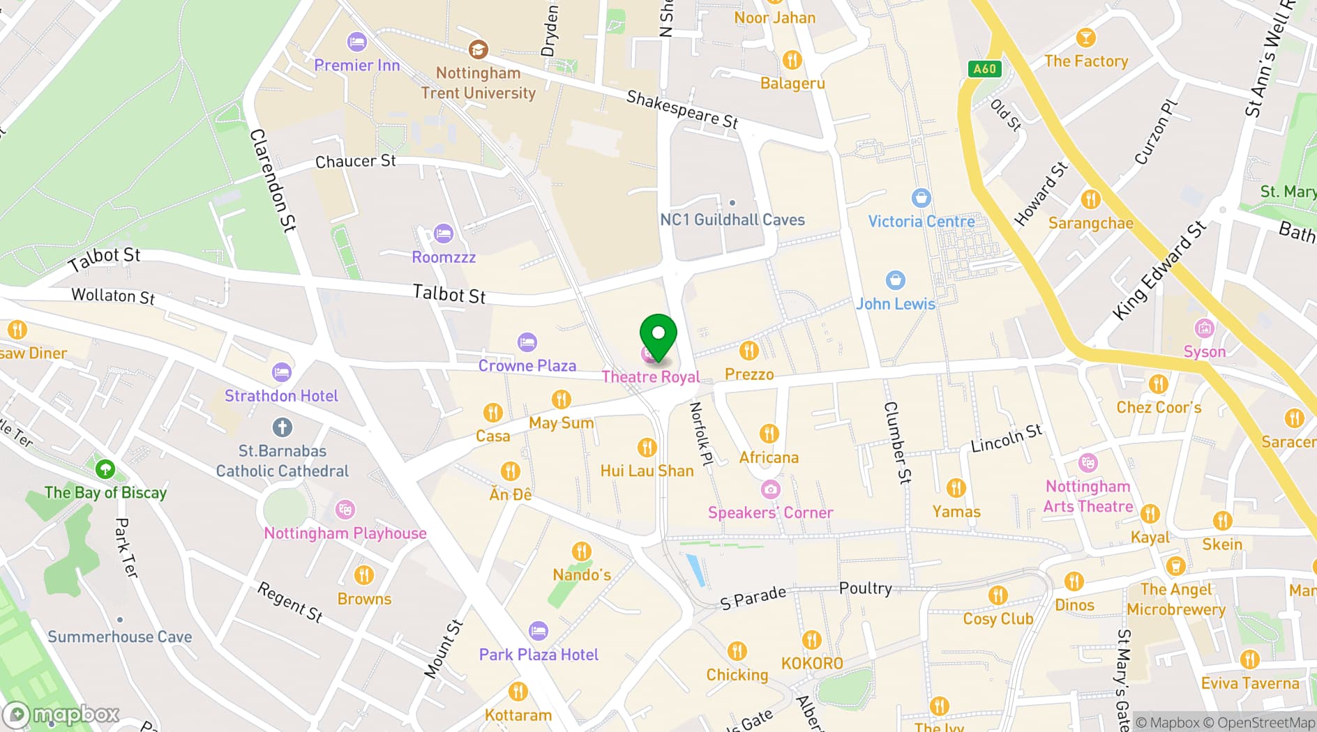 Map showing Theatre Royal & Royal Concert Hall