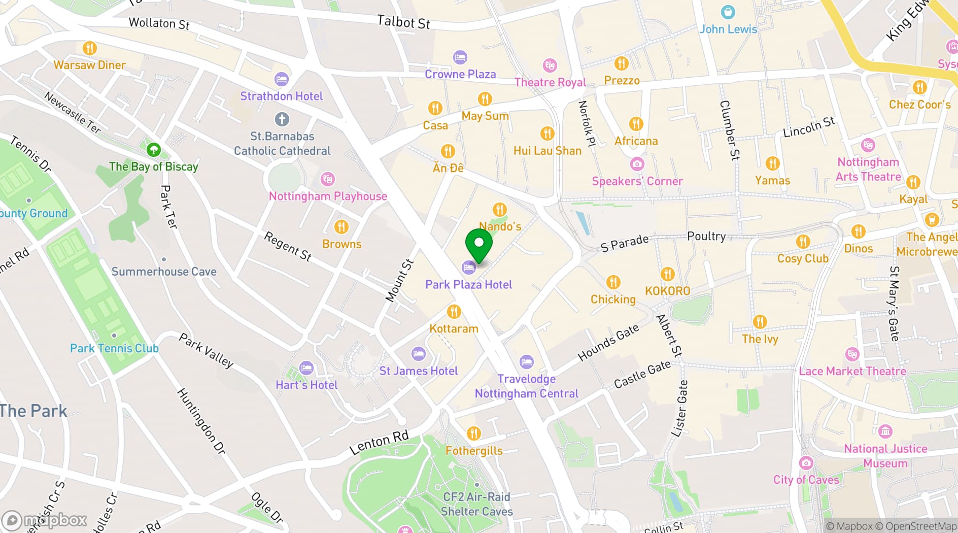 Map showing Park Plaza Nottingham