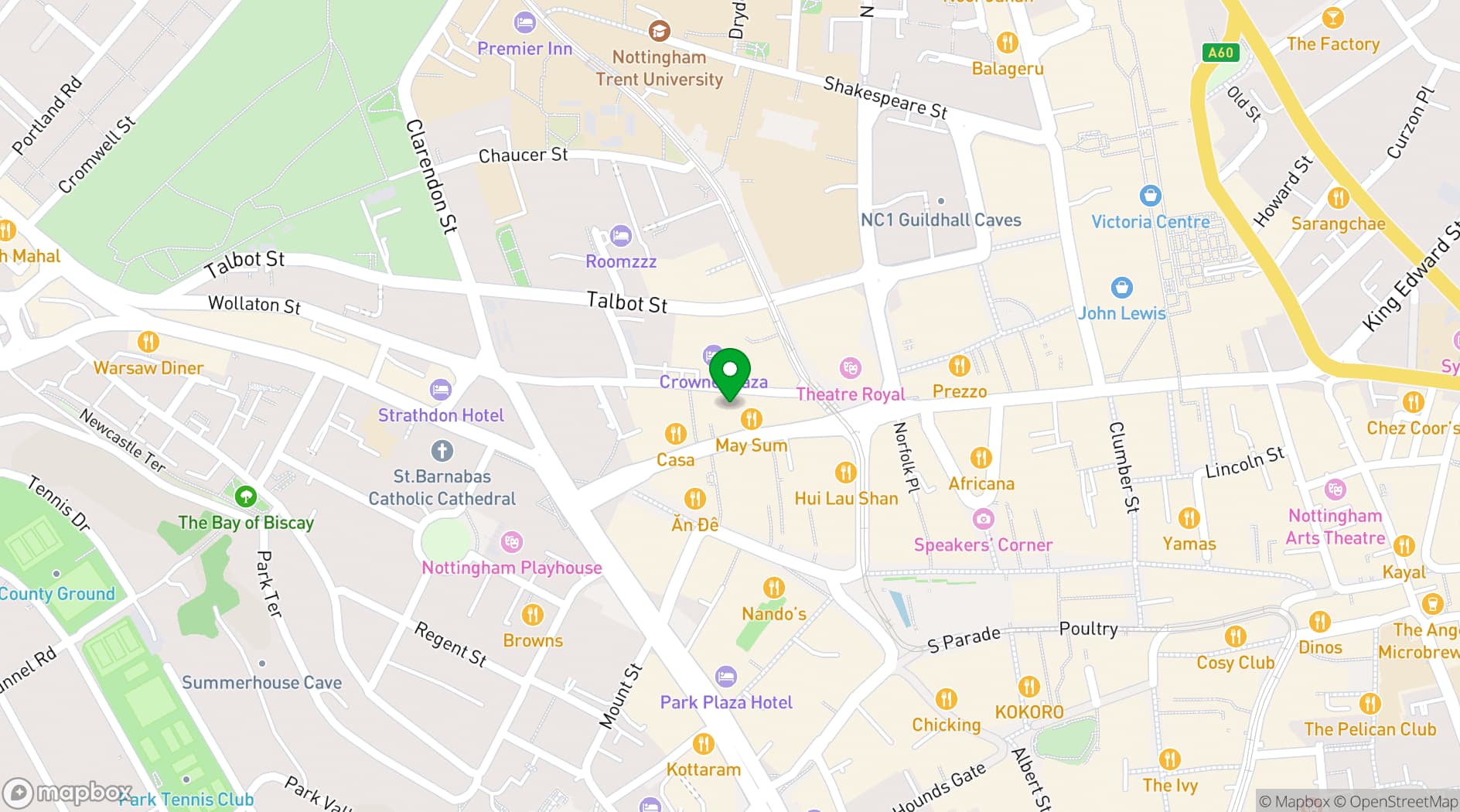 Map showing Garner Hotel Nottingham City Centre