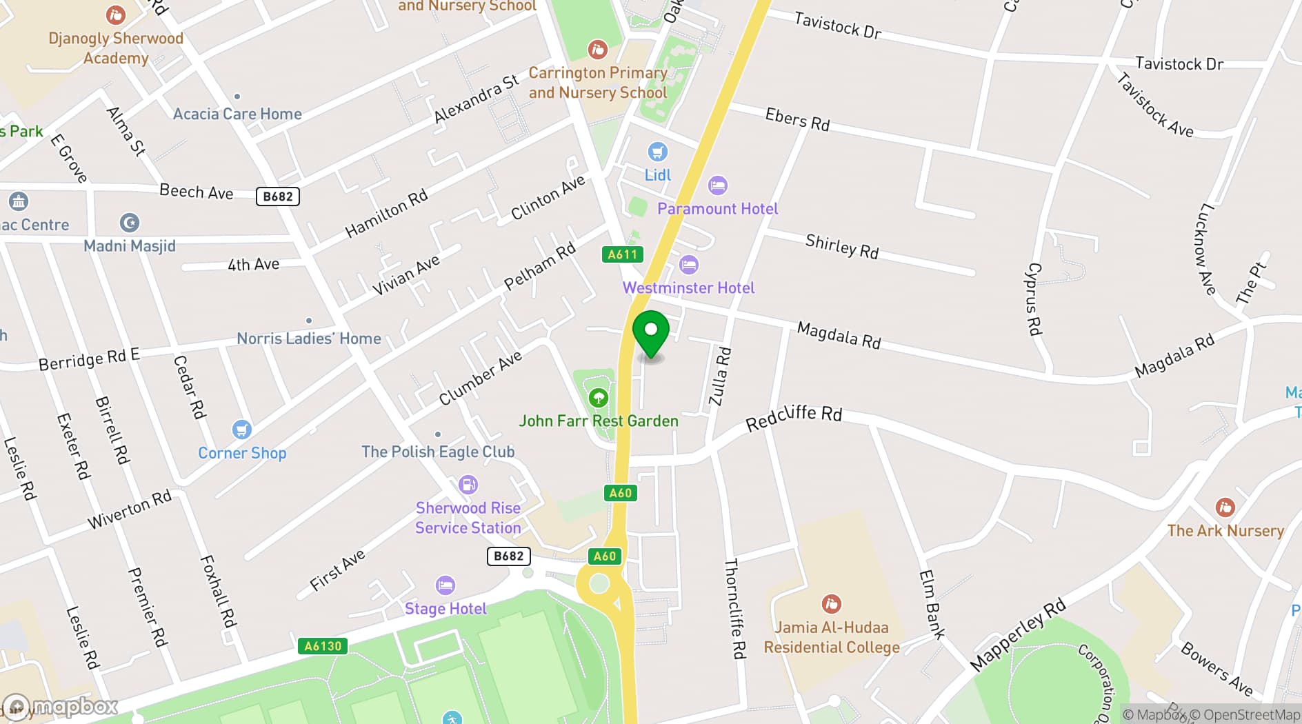 Map showing Mercure Nottingham Sherwood Hotel