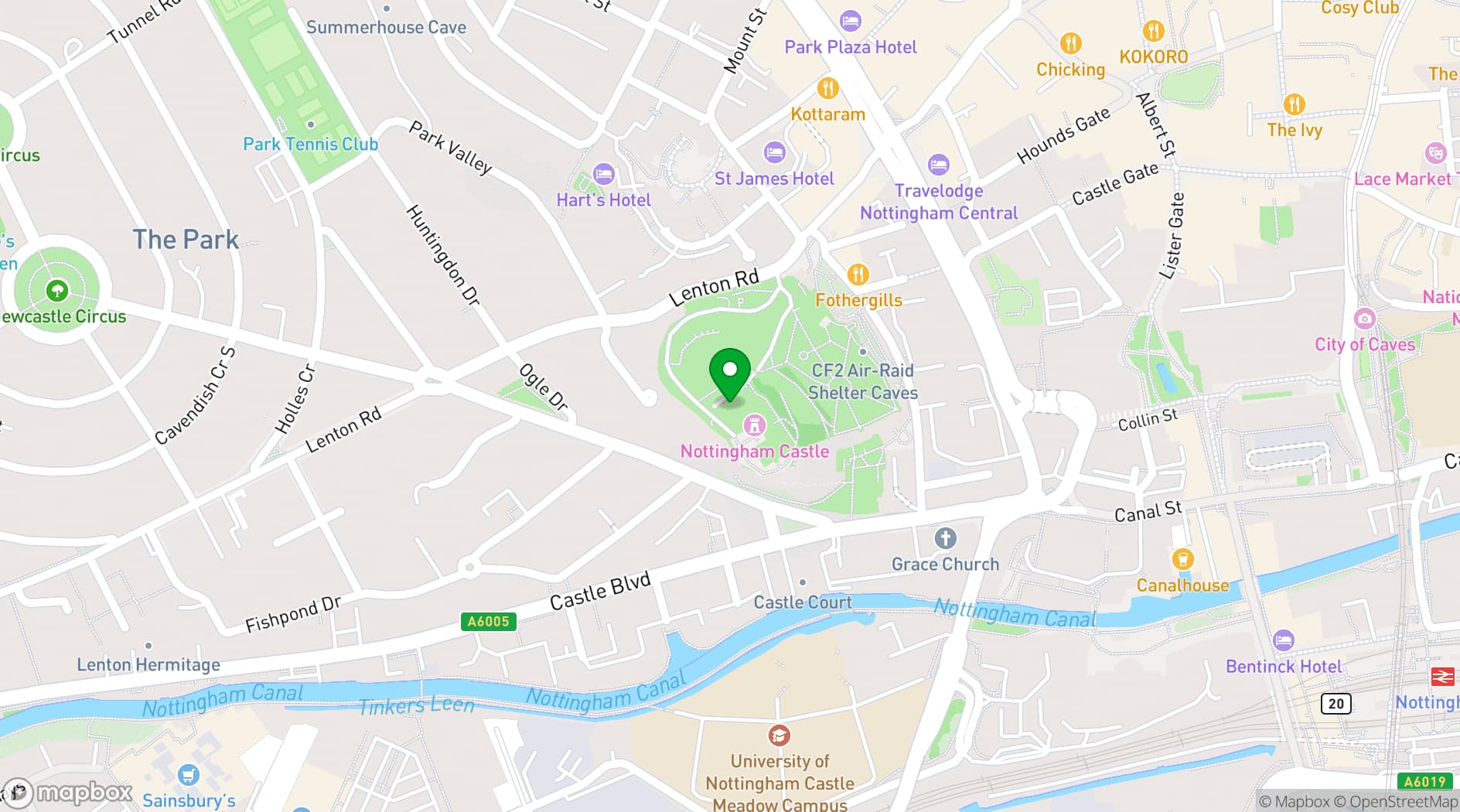 Map showing Nottingham Castle