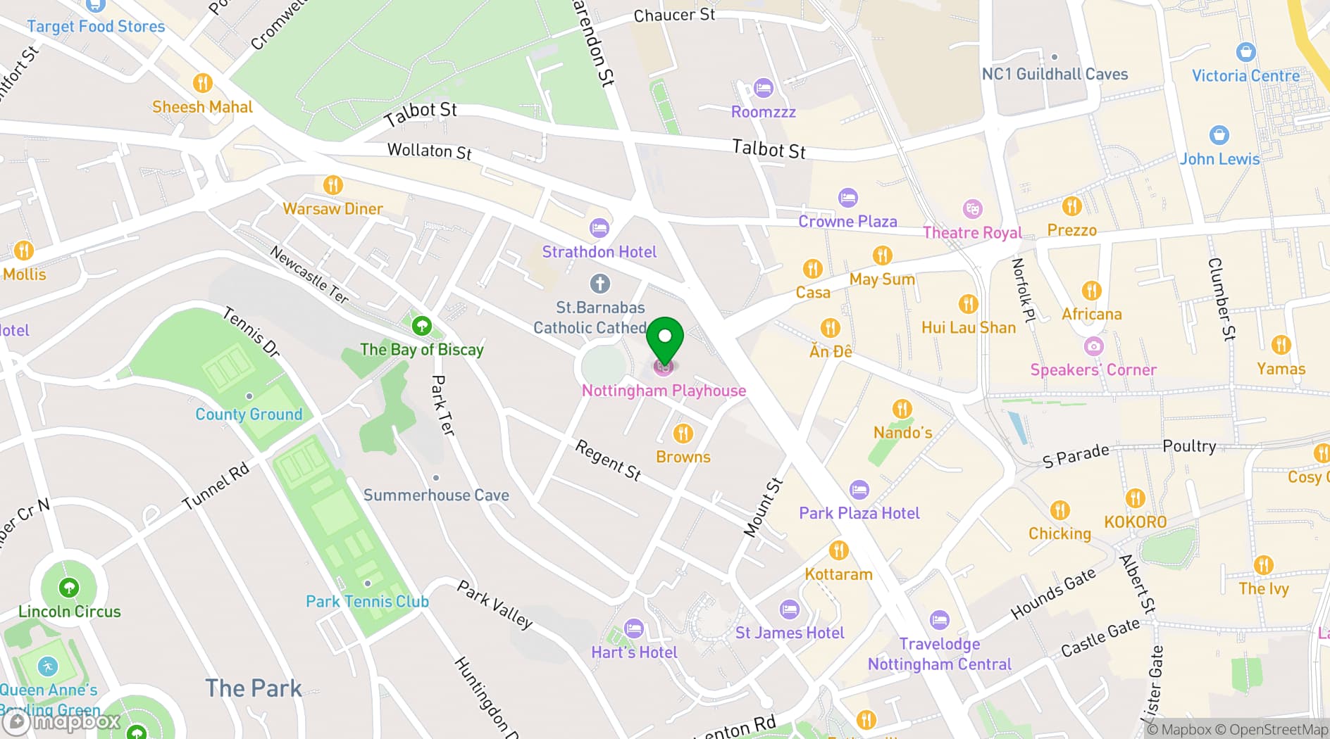 Map showing Nottingham Playhouse
