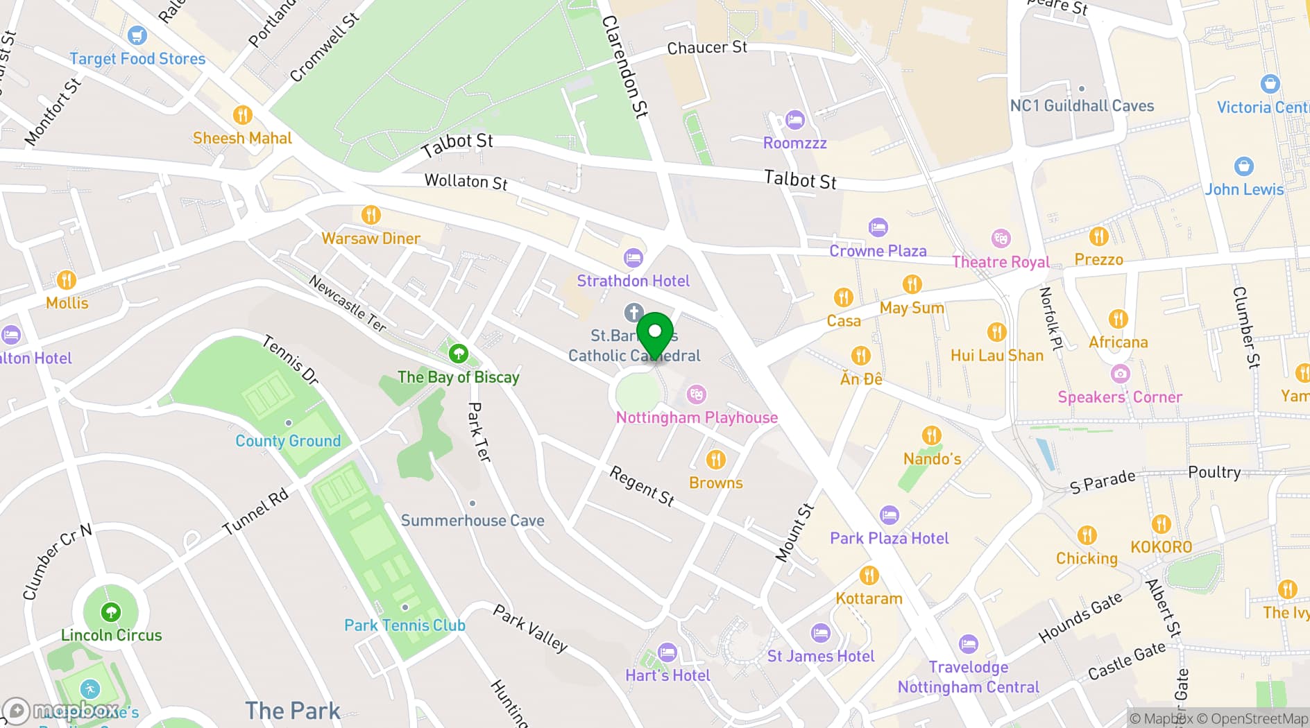 Map showing Albert Hall Nottingham