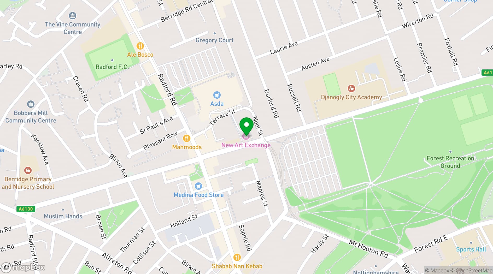 Map showing New Art Exchange