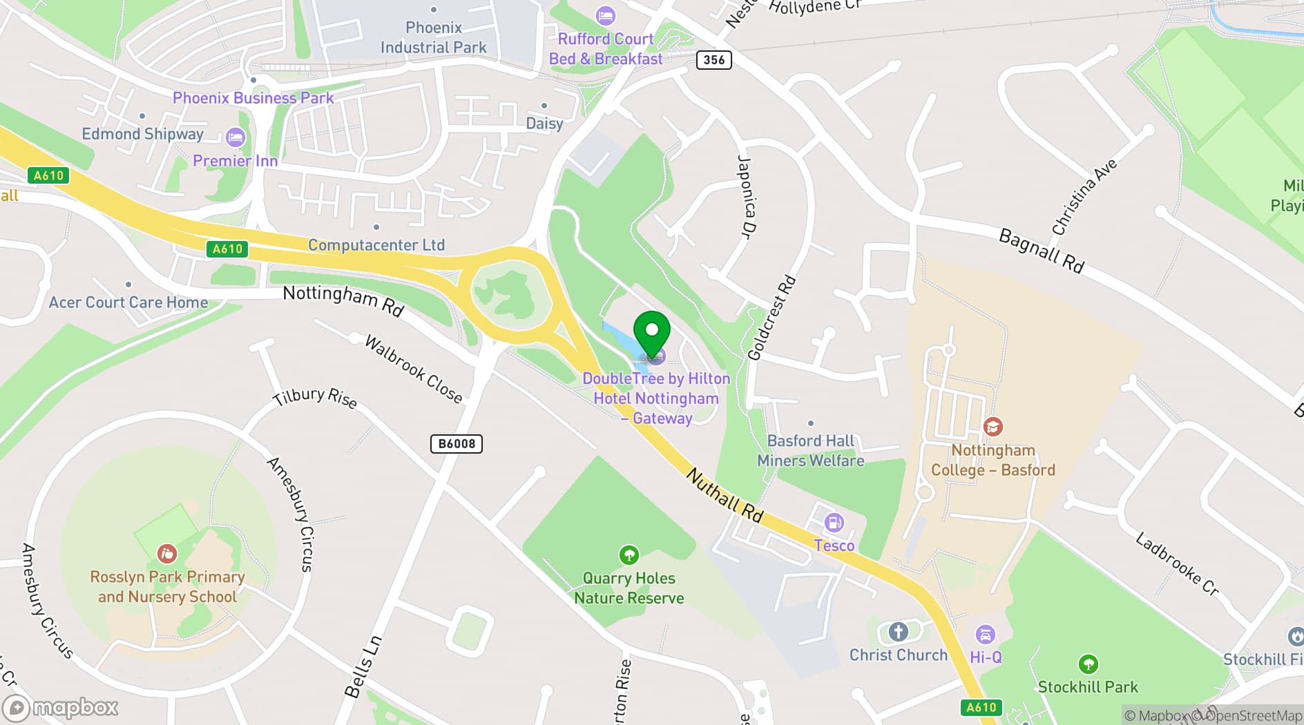 Map showing DoubleTree by Hilton Hotel Nottingham – Gateway