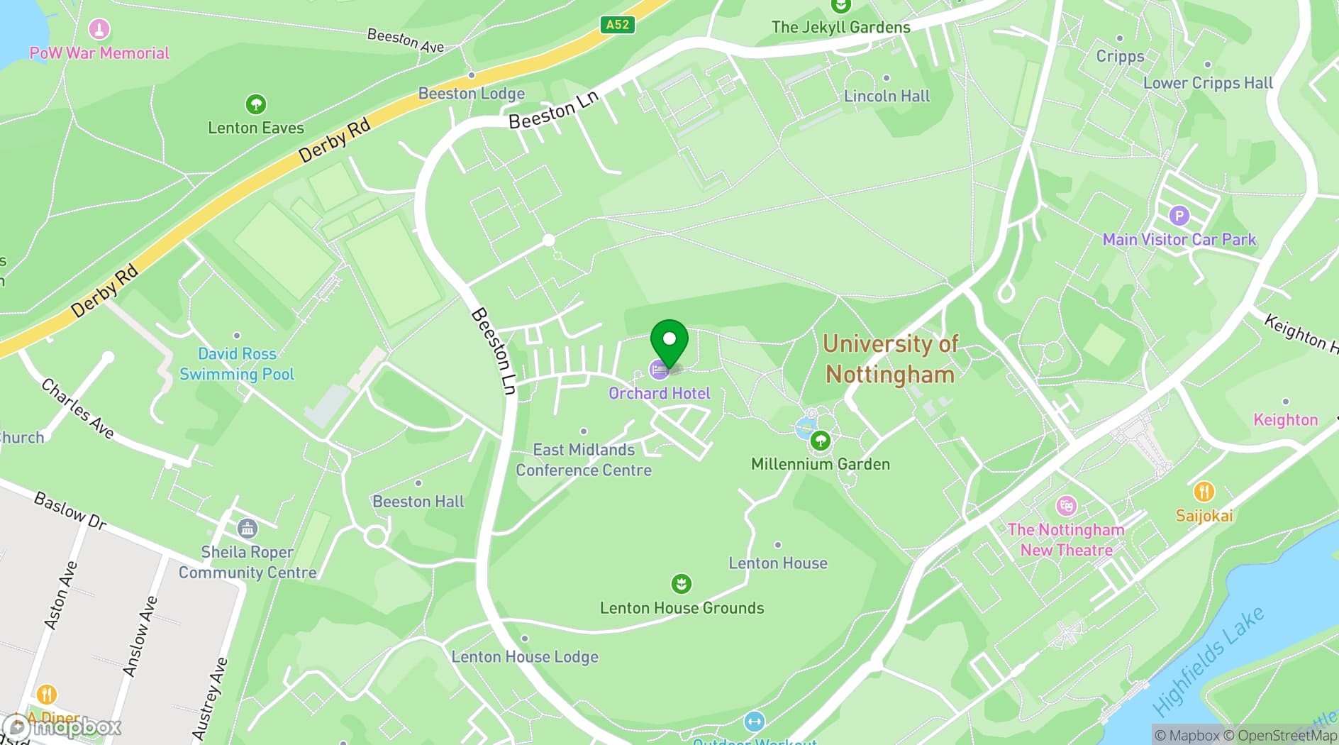 Map showing The Orchard Hotel