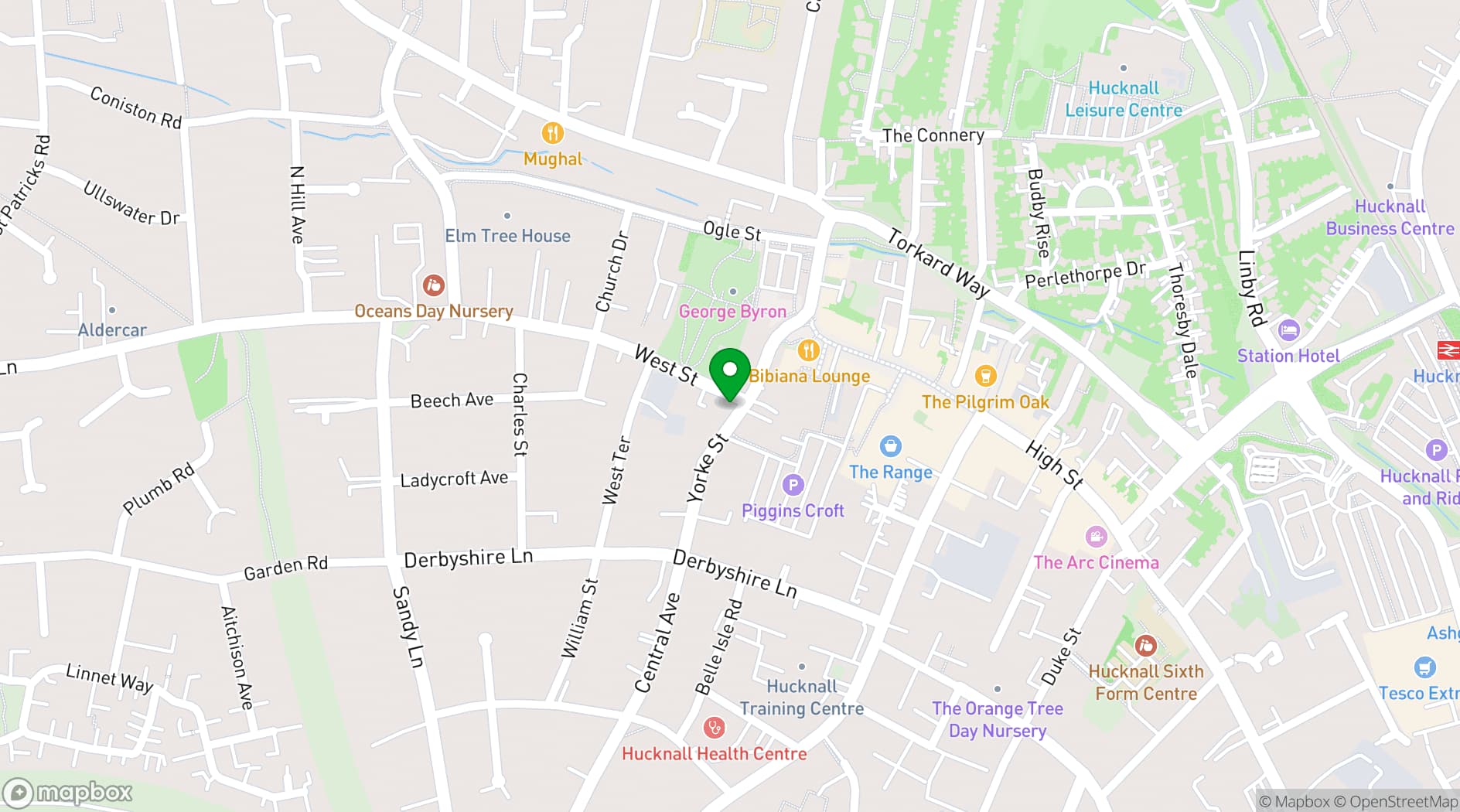 Map showing The Hideout