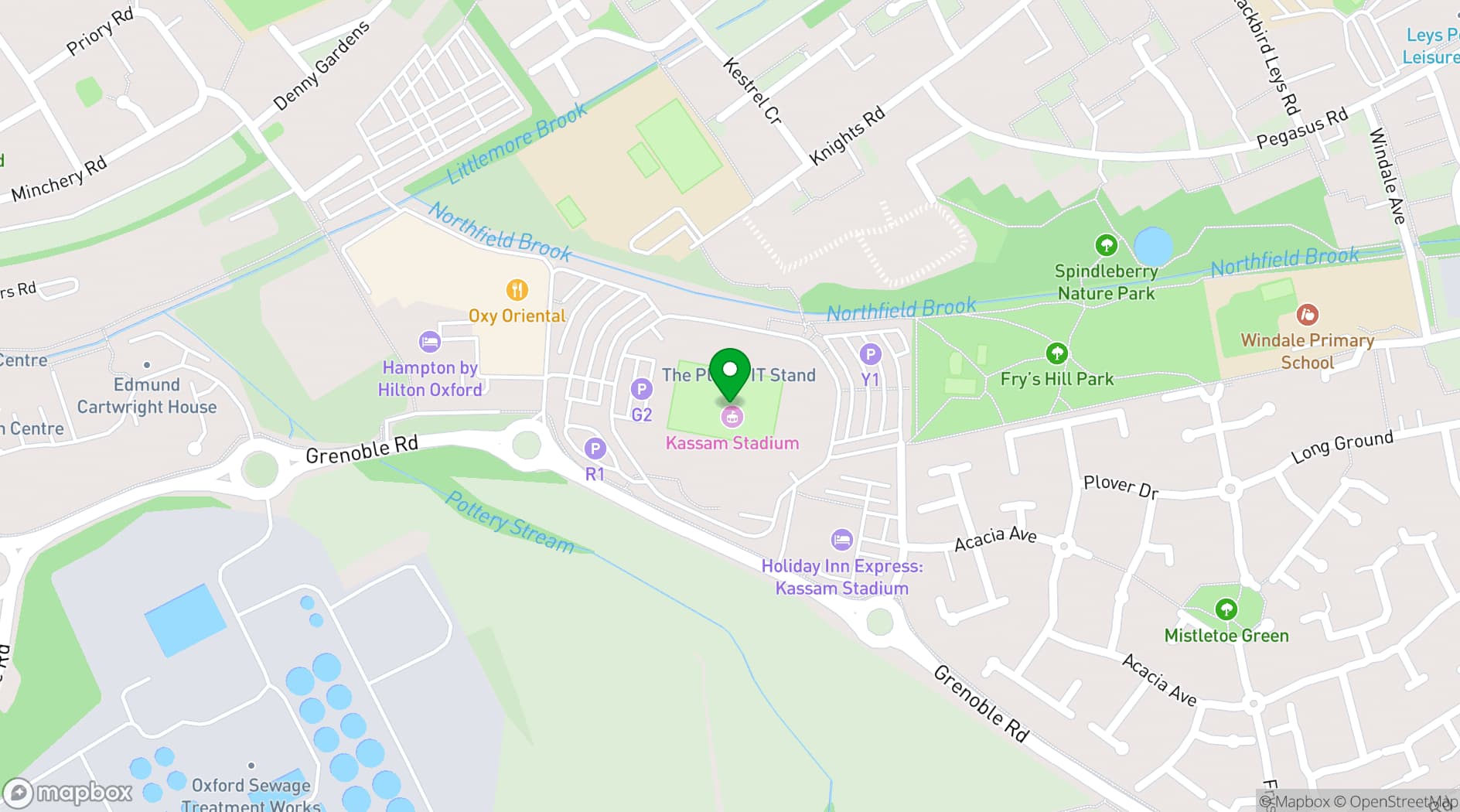 Map showing The Kassam Stadium