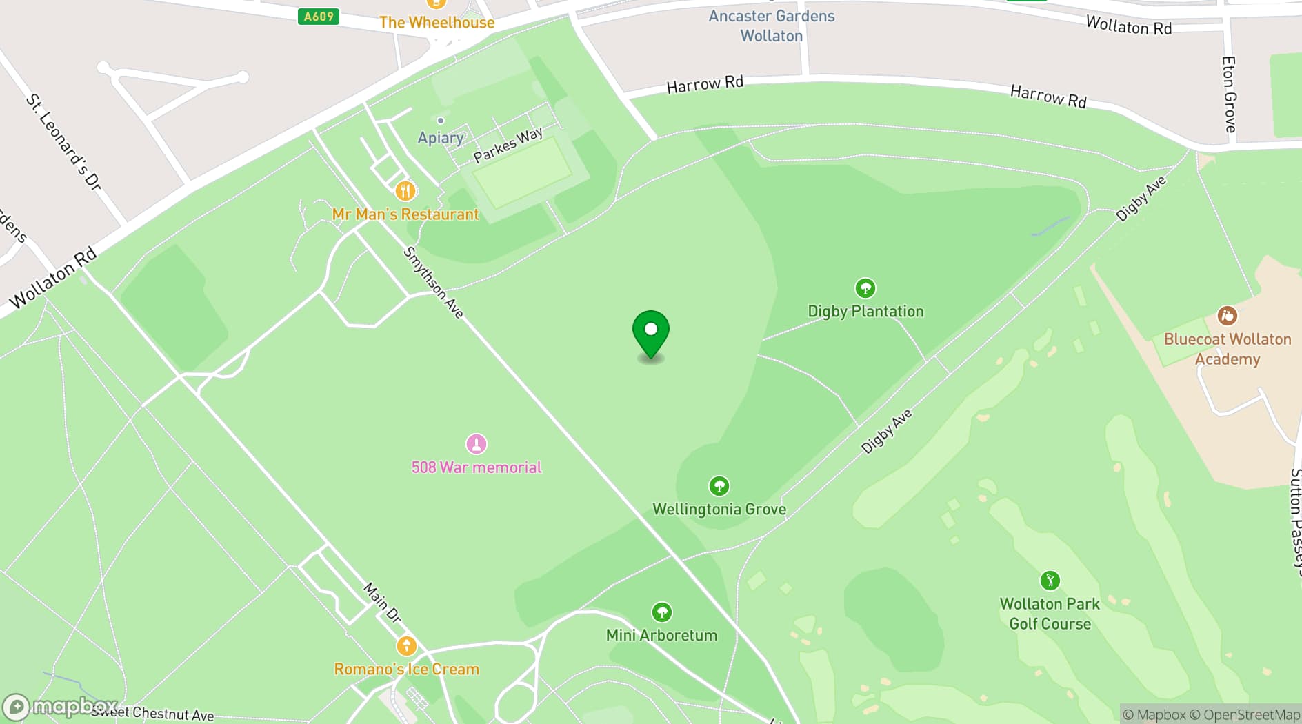 Map showing Wollaton Hall & Deer Park
