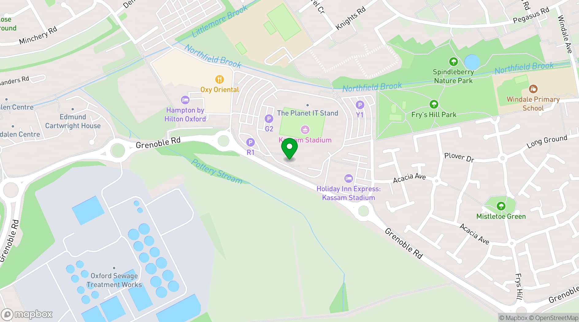 Map showing The Kassam Stadium