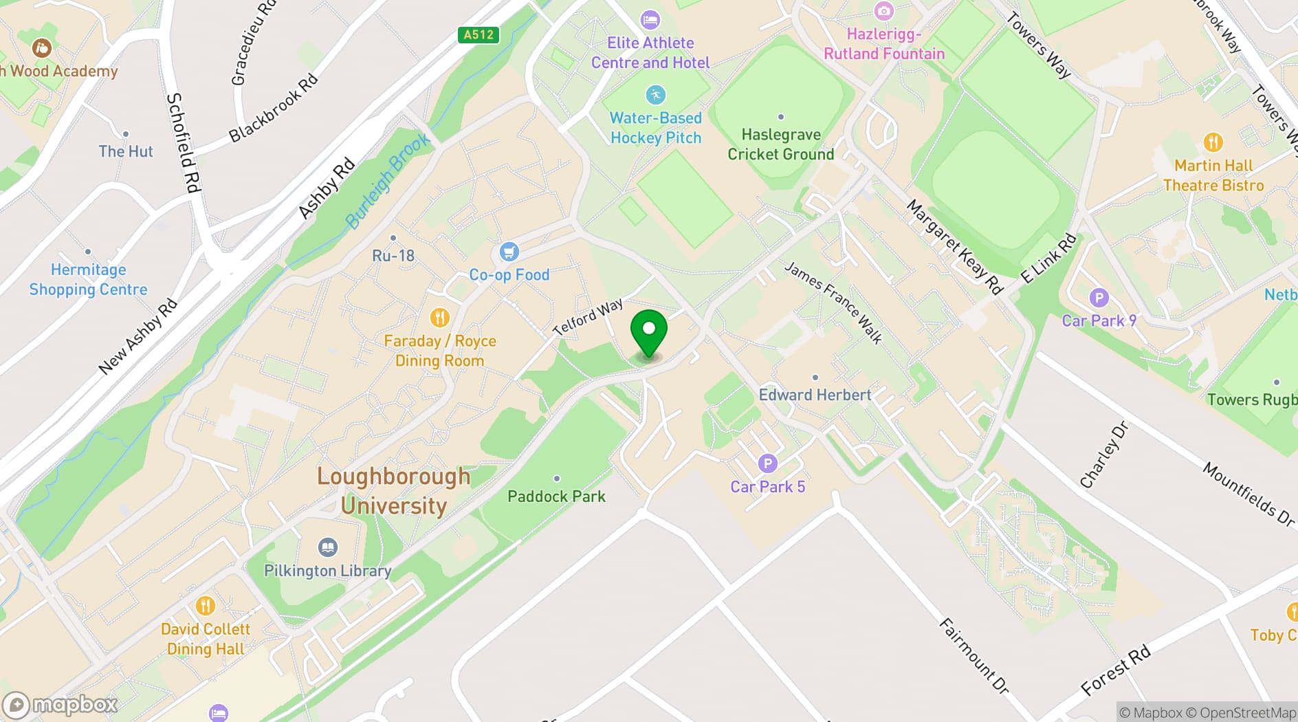 Map showing Loughborough Campus
