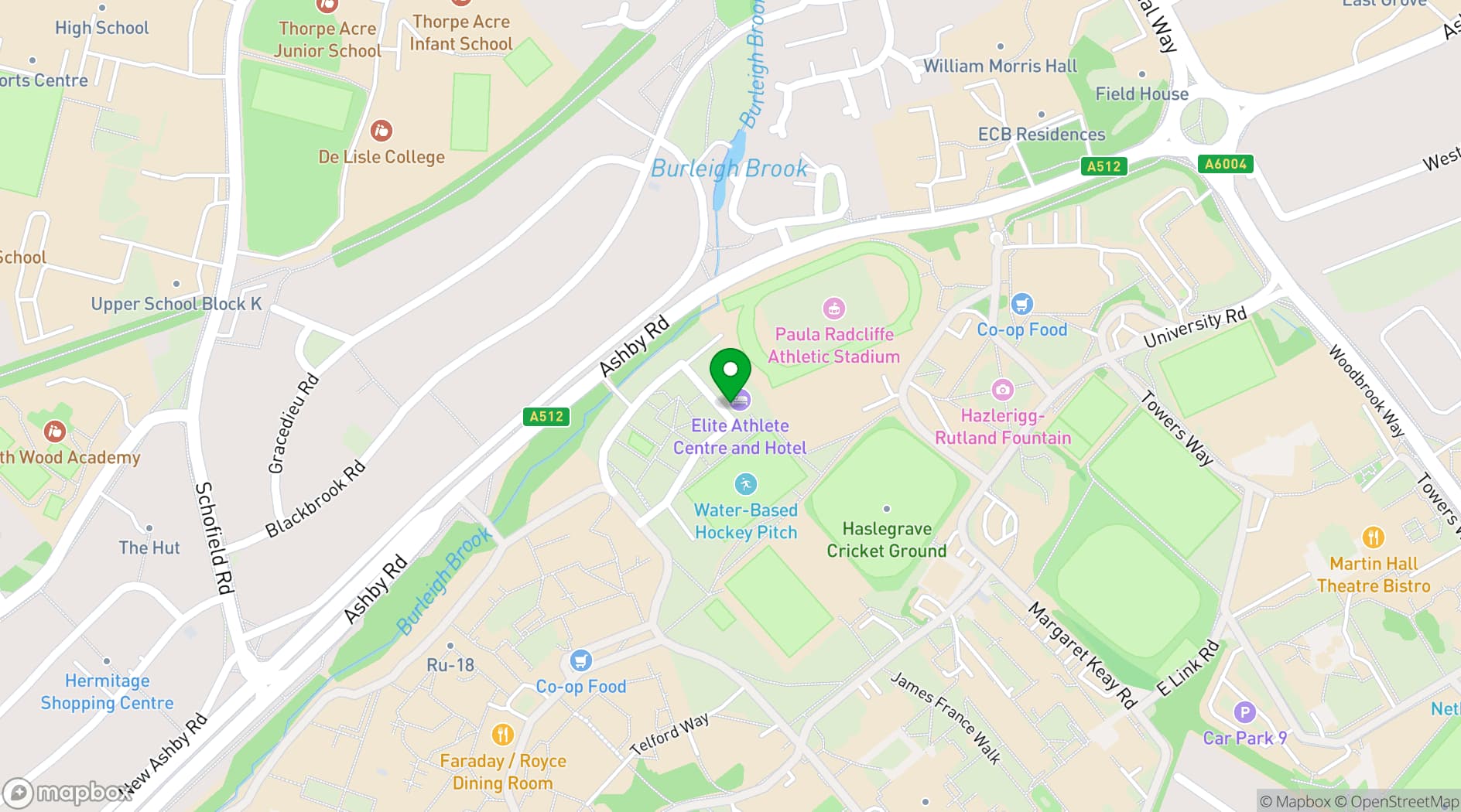 Map showing The Elite Athlete Centre and Hotel