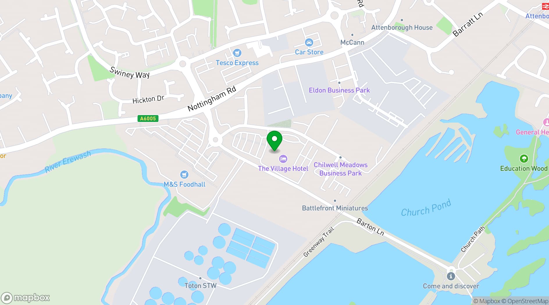 Map showing Village Hotel Nottingham