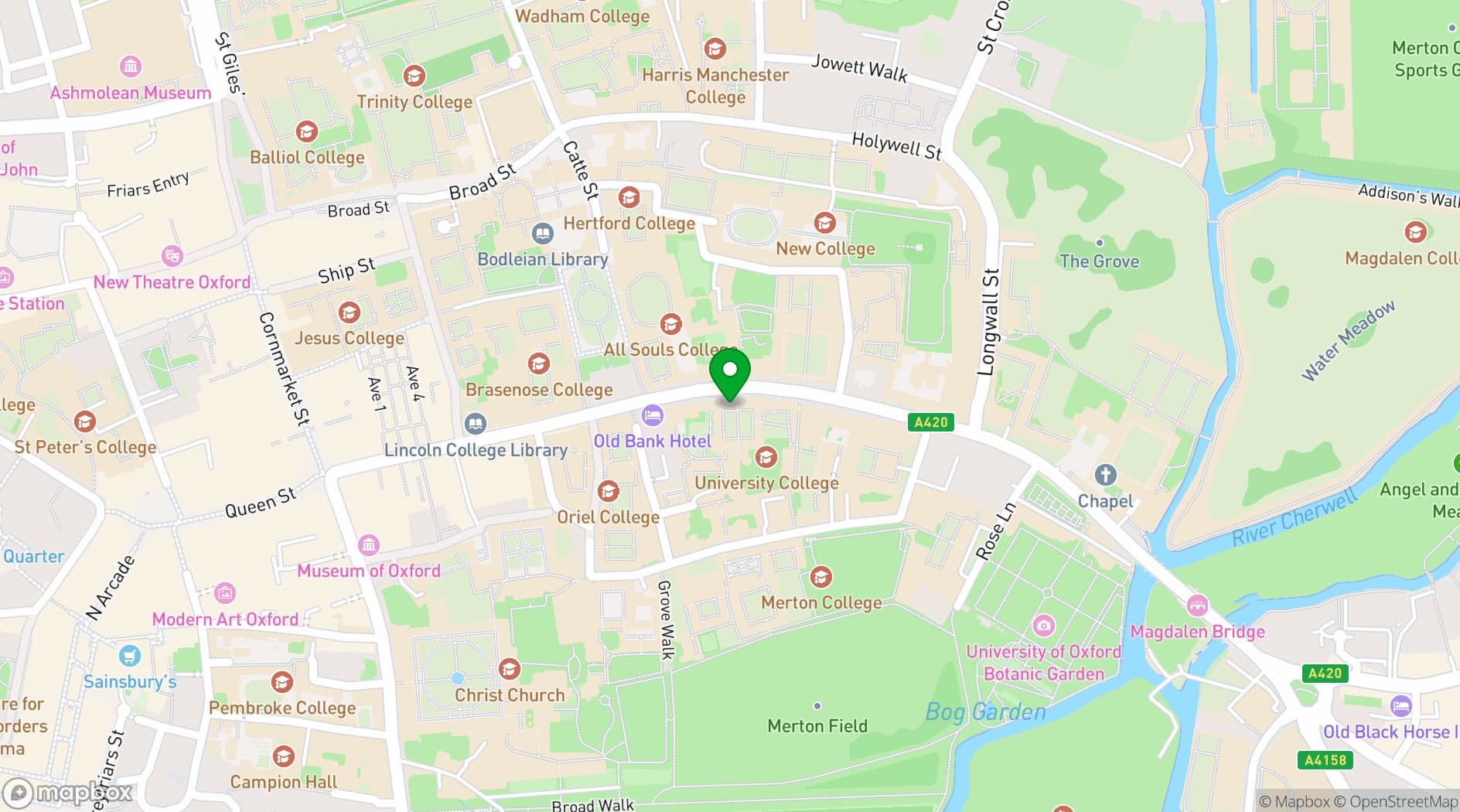 Map showing University College Oxford