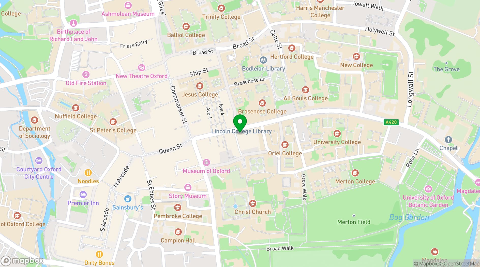 Map showing The Ivy Oxford Brasserie