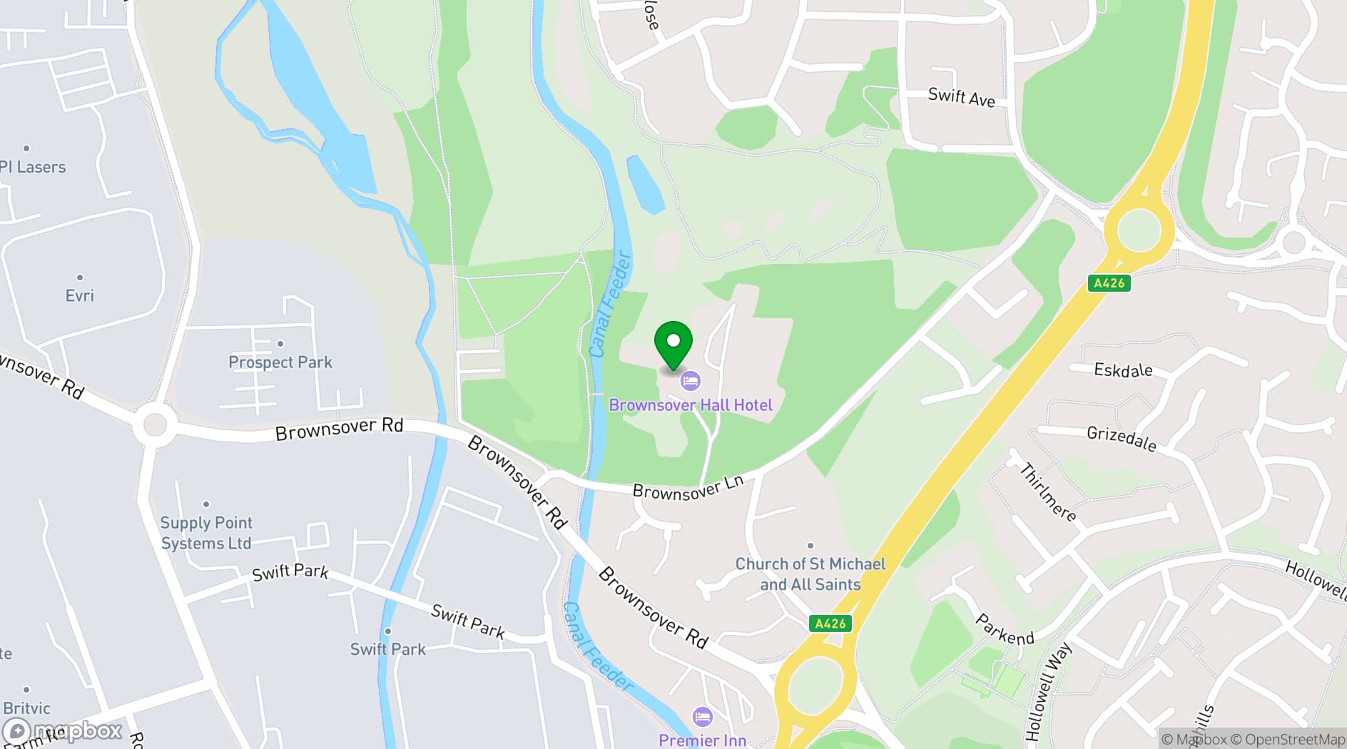Map showing Brownsover Hall Hotel