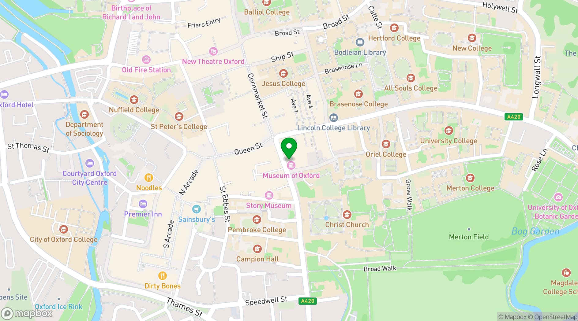 Map showing Oxford Town Hall