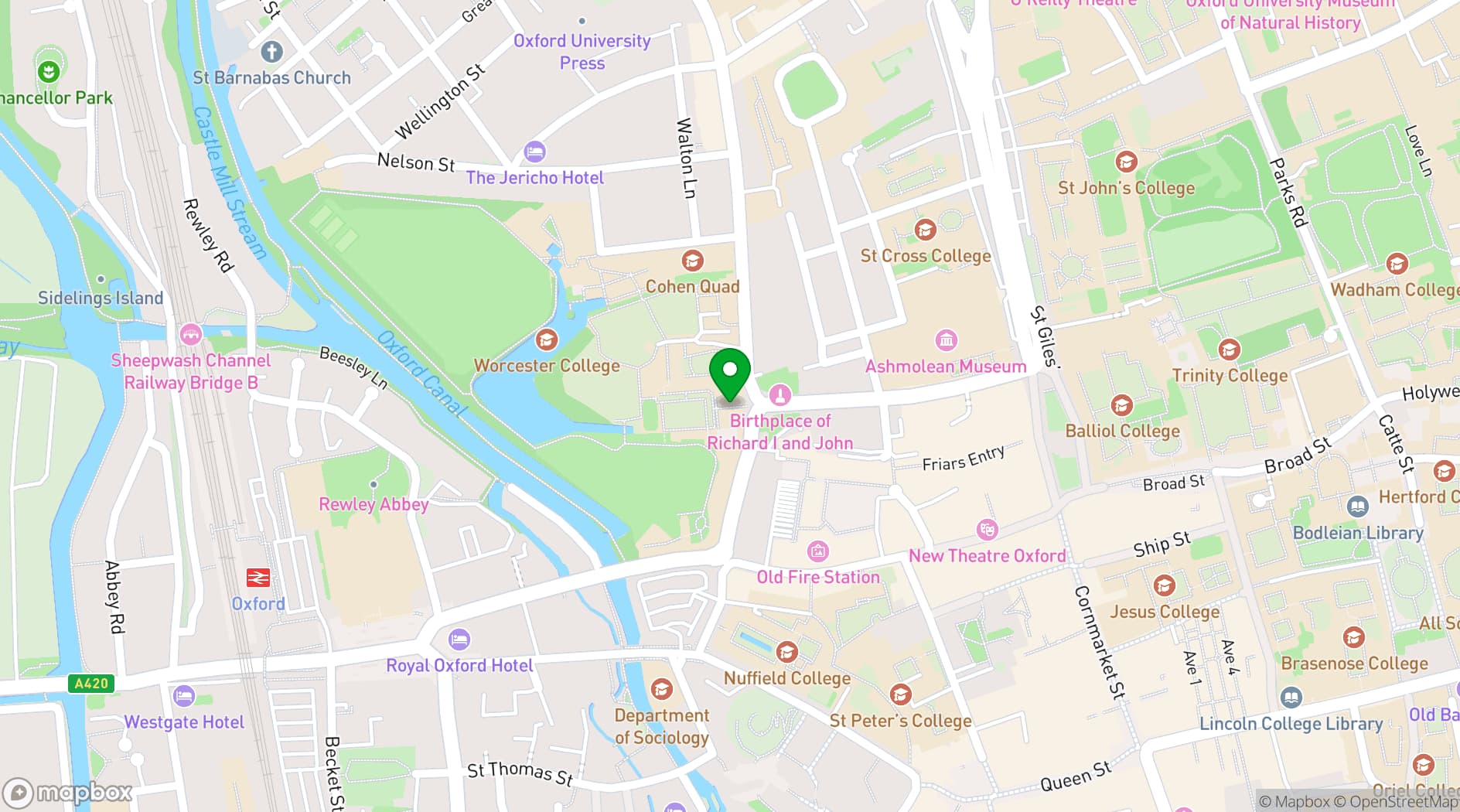 Map showing Worcester College