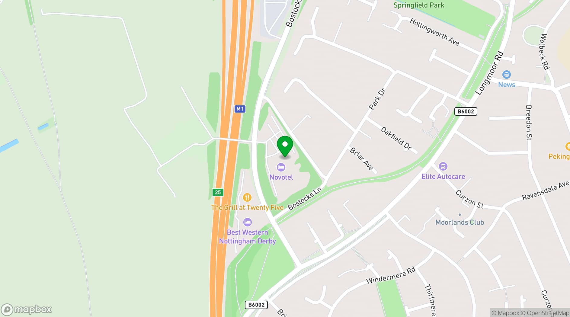 Map showing Novotel Nottingham Derby