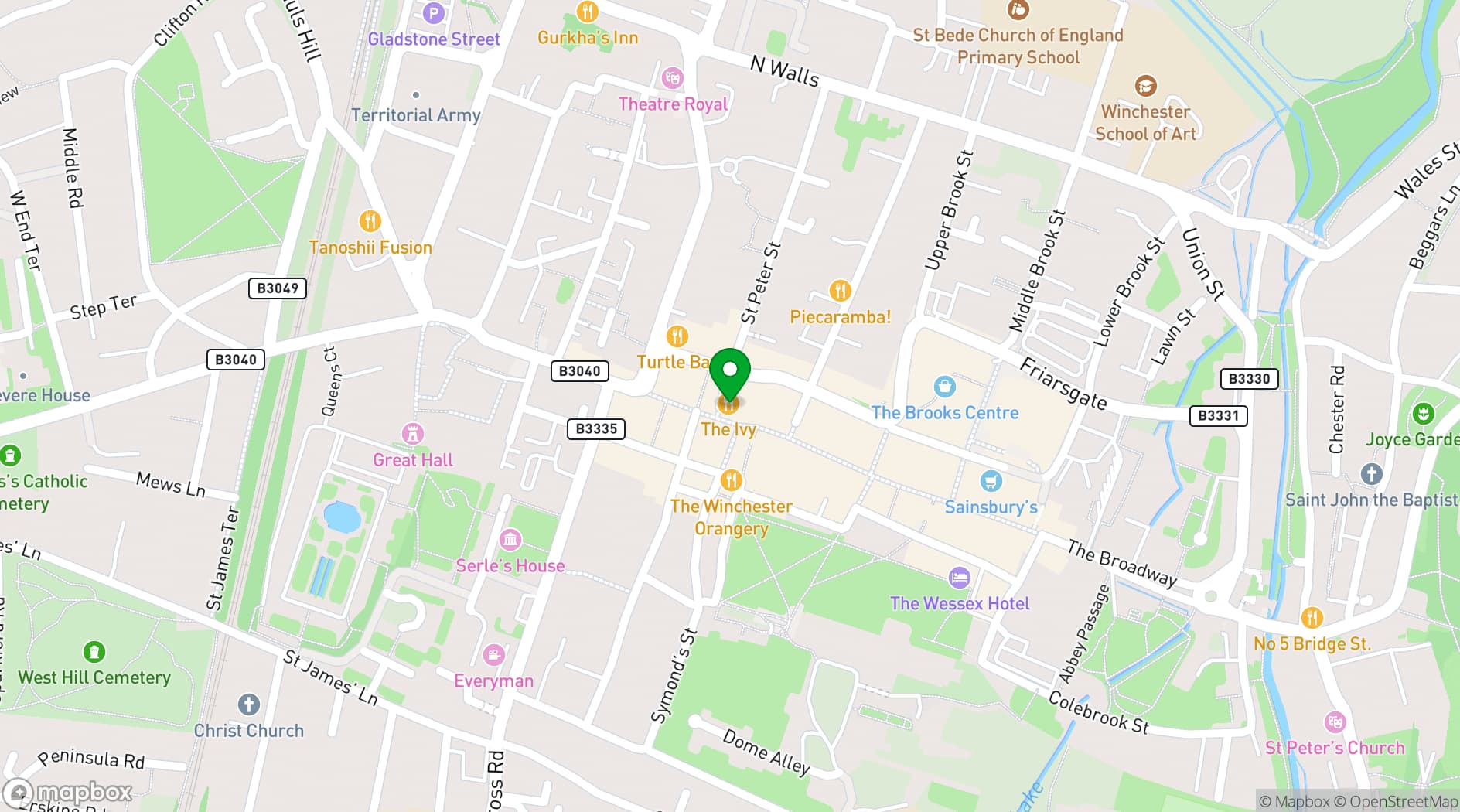 Map showing The Ivy Winchester brasserie