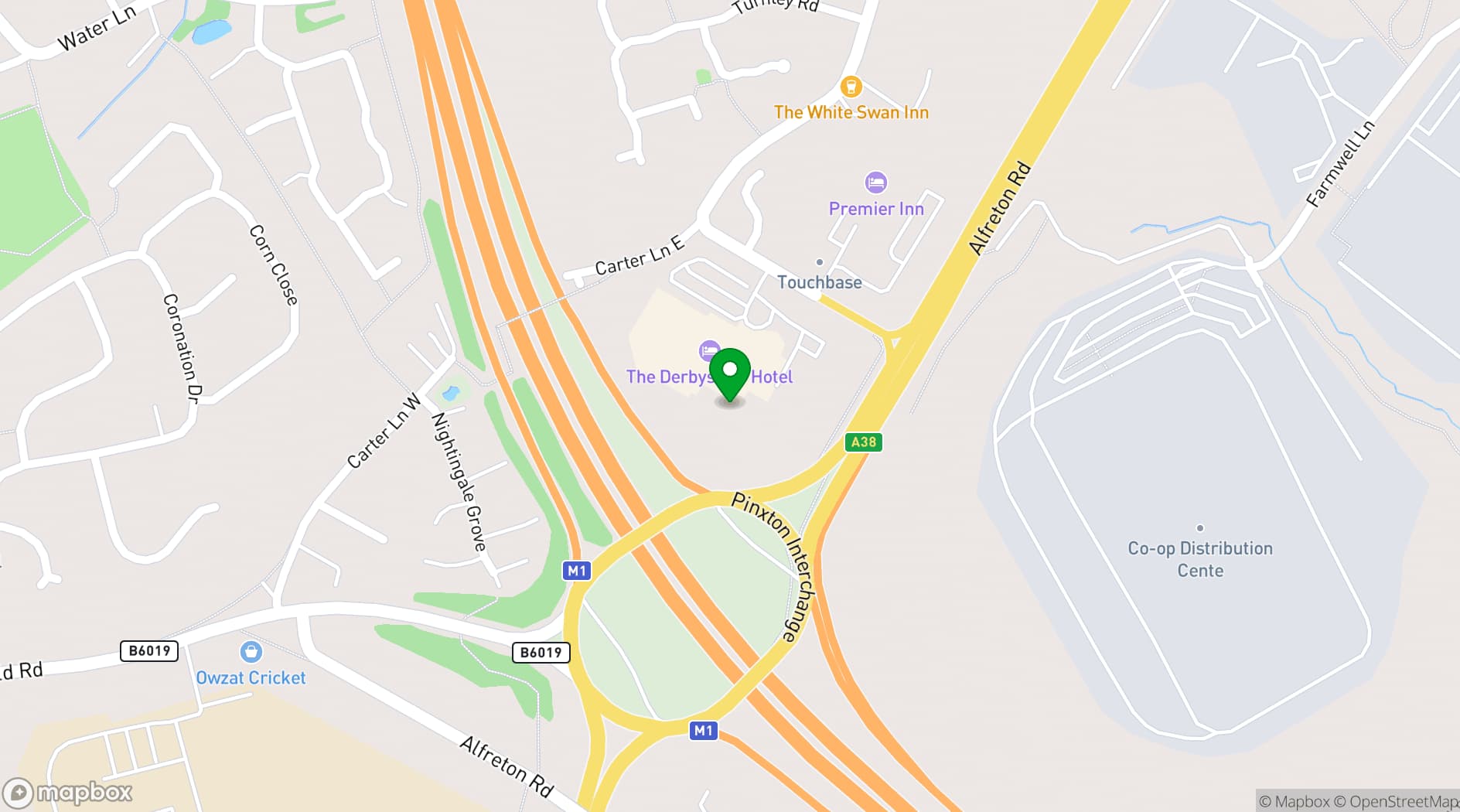 Map showing Holiday Inn South Normanton M1 Jct 28