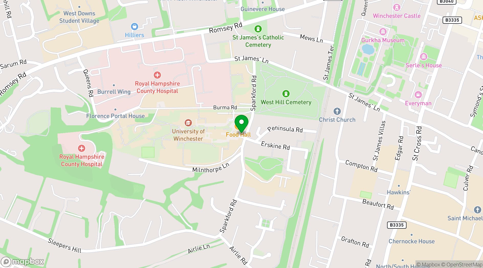 Map showing Winchester Students' Union