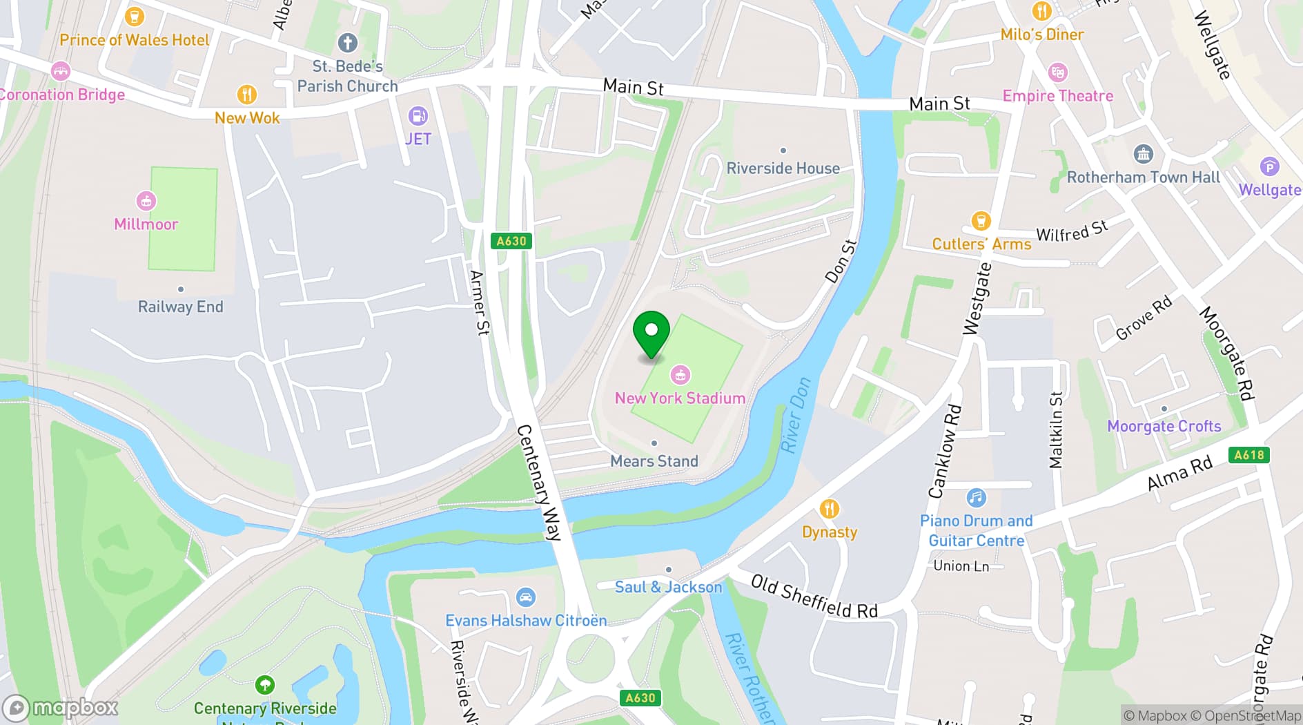 Map showing The AESSEAL New York Stadium