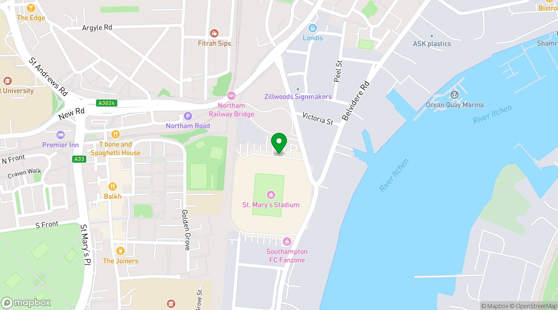 Map showing Saints Events - Southampton Football Club