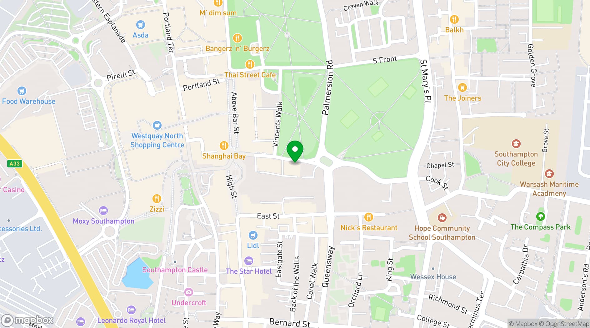 Map showing Bella Italia Southampton Hanover