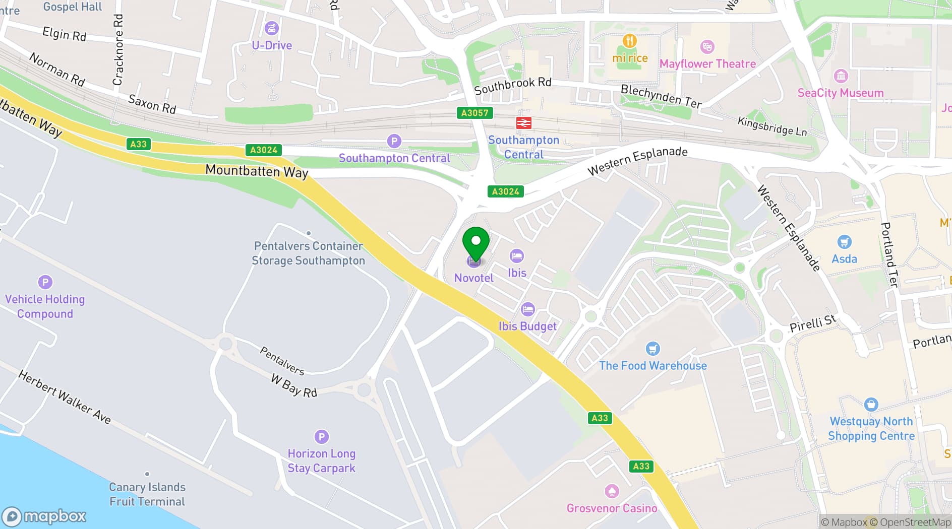 Map showing Novotel Southampton