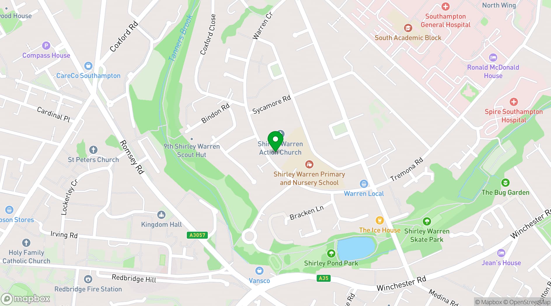 Map showing Shirley Warren Action Church
