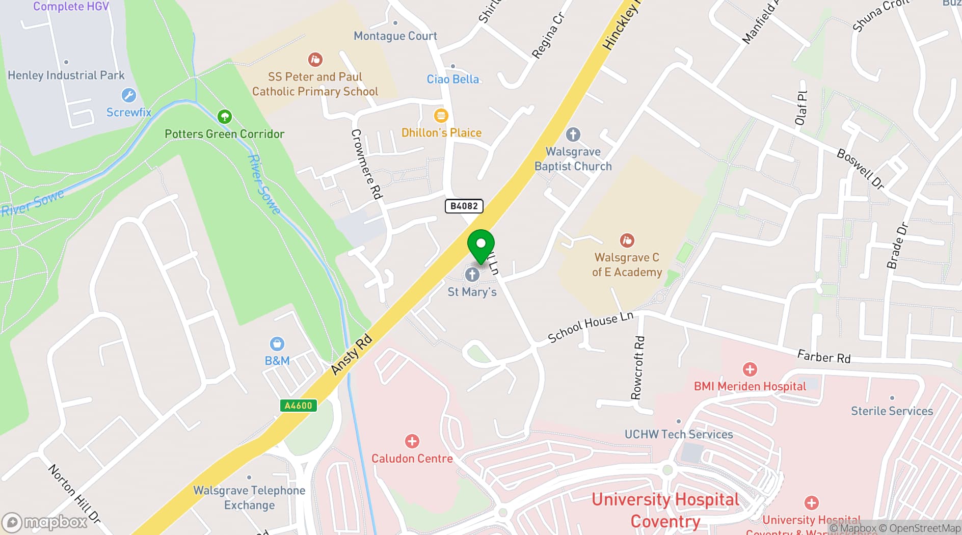 Map showing St. Mary's Coventry