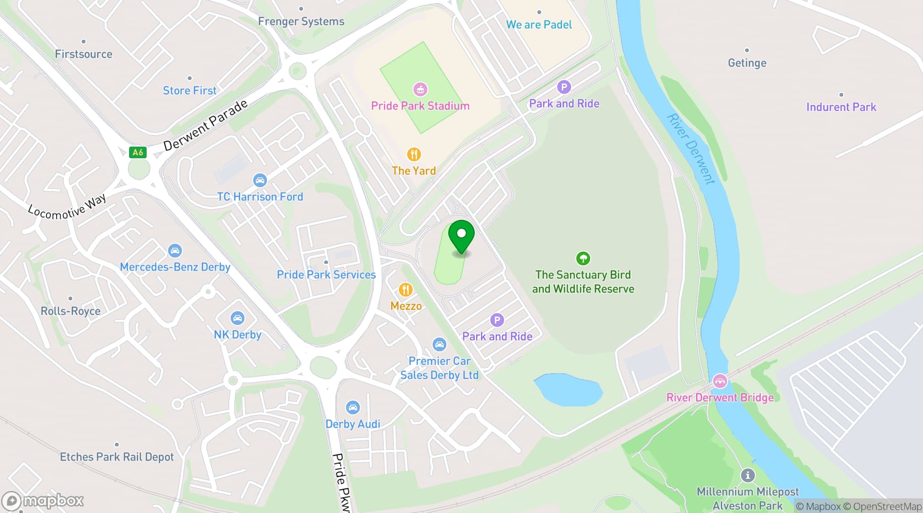 Map showing Derby Arena