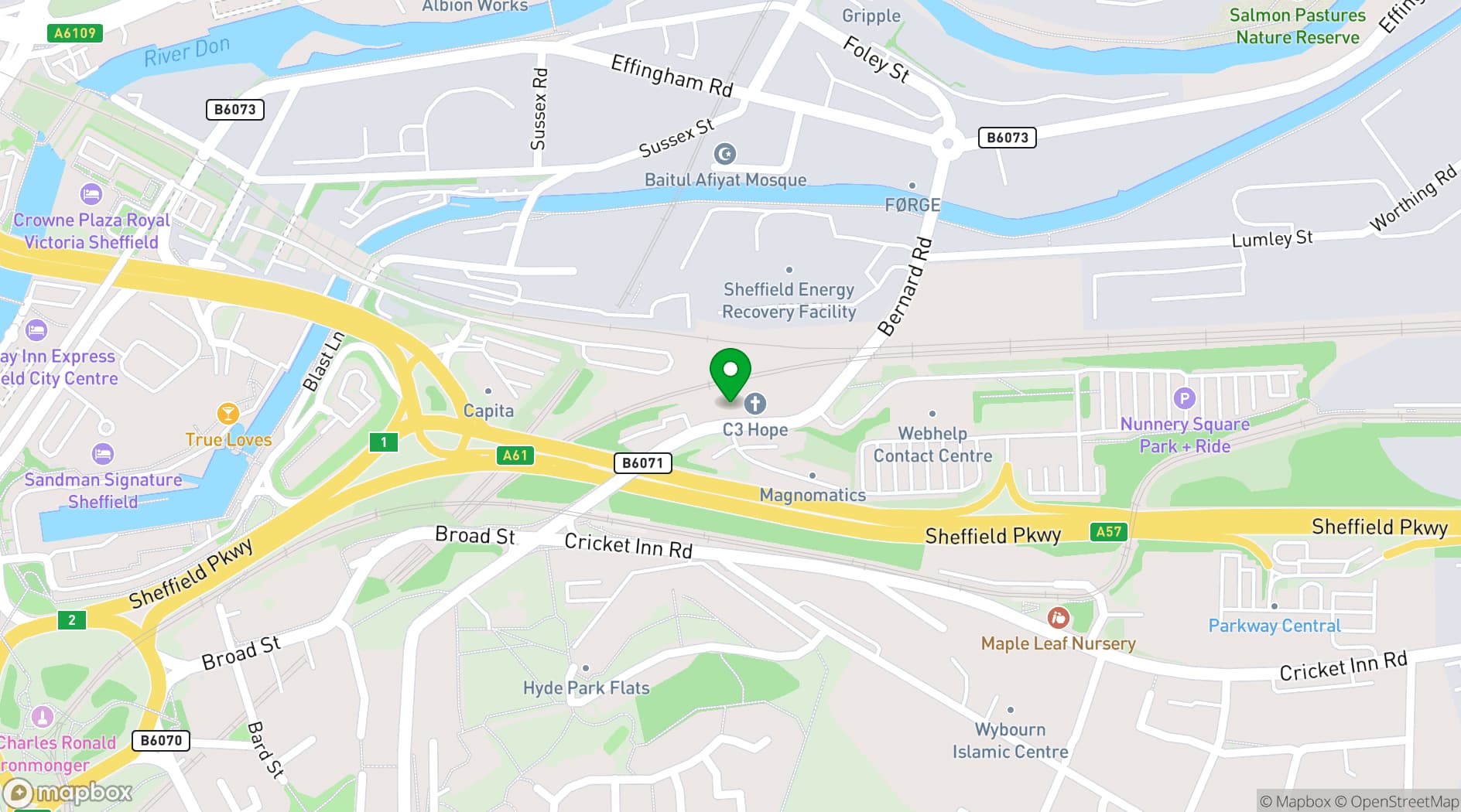 Map showing The Hope Centre