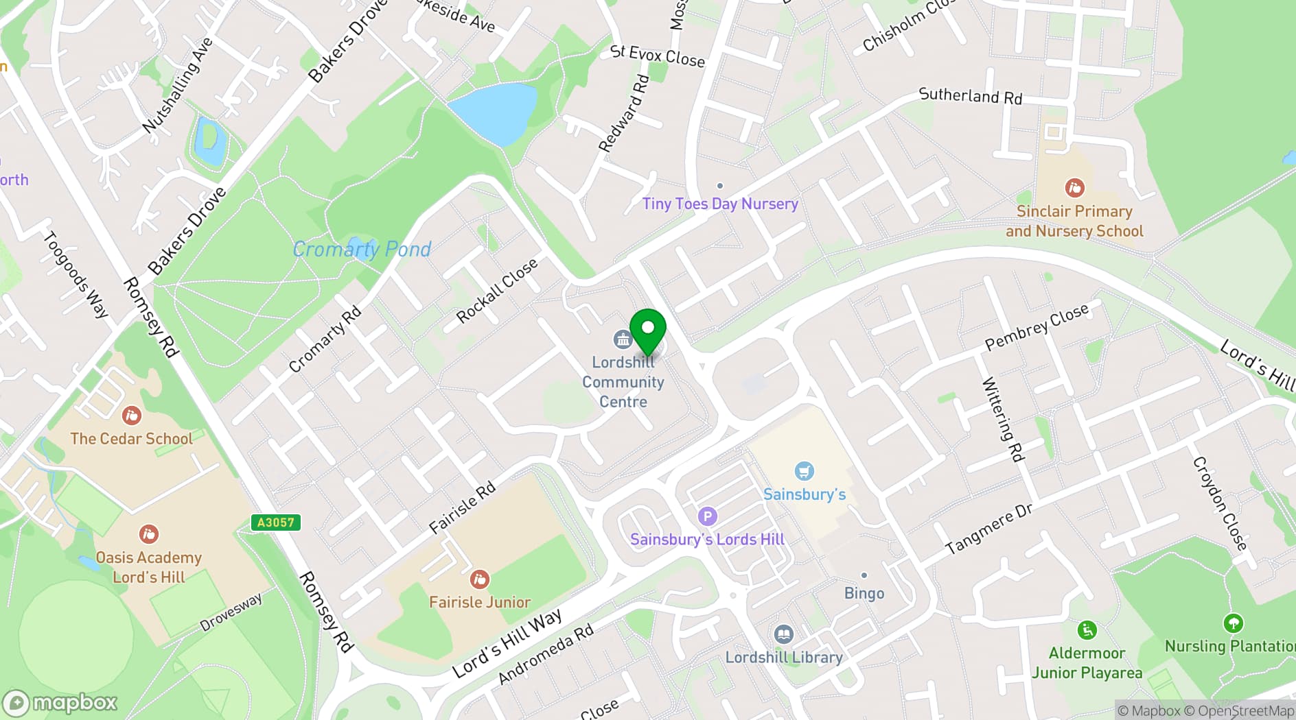 Map showing Lordshill Community Centre