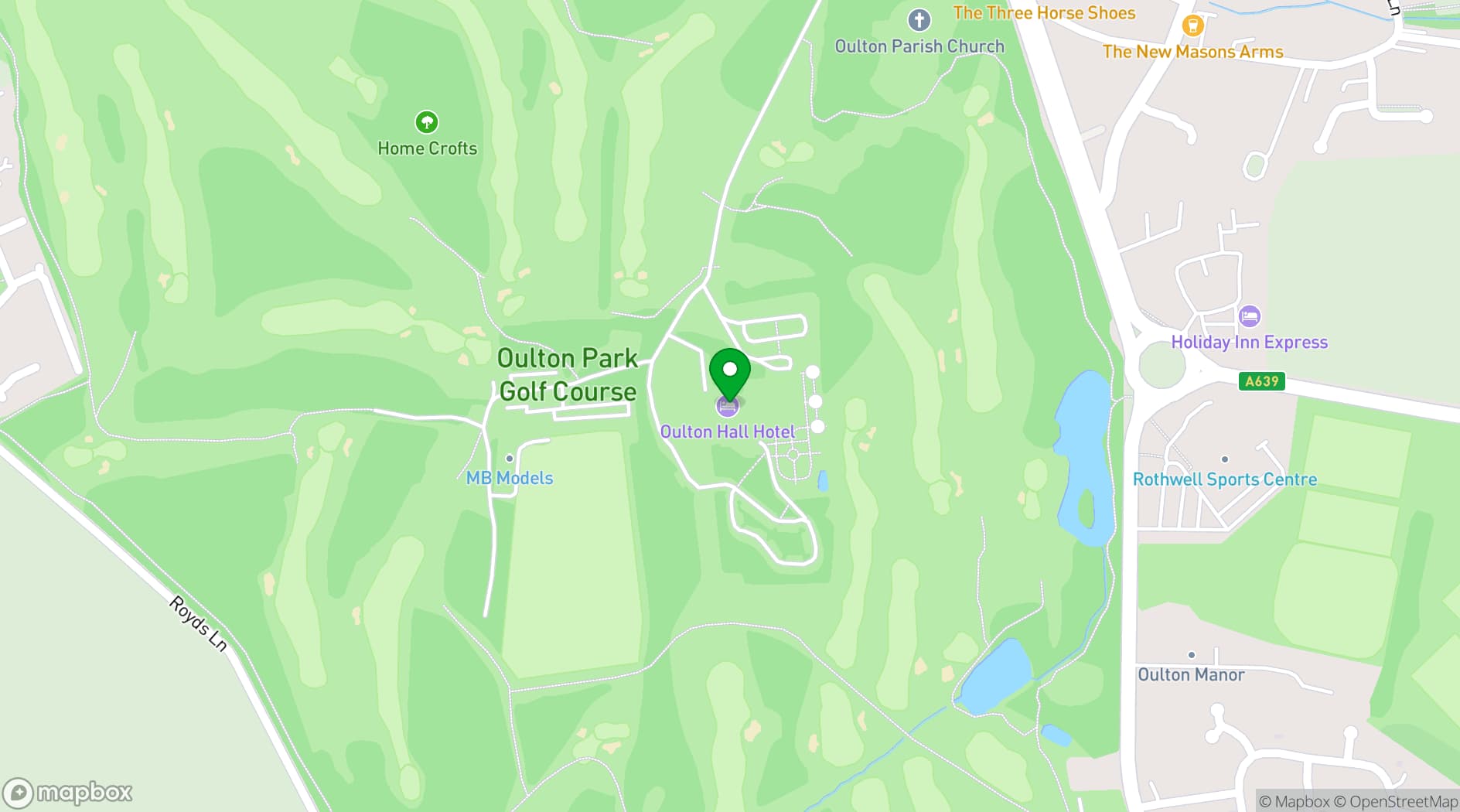 Map showing Oulton Hall Hotel, Spa & Golf Resort