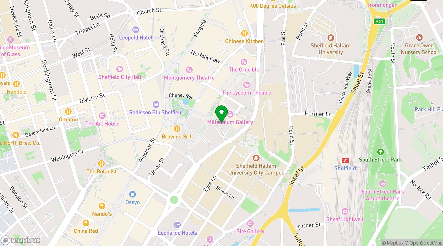 Map showing Novotel Sheffield Centre