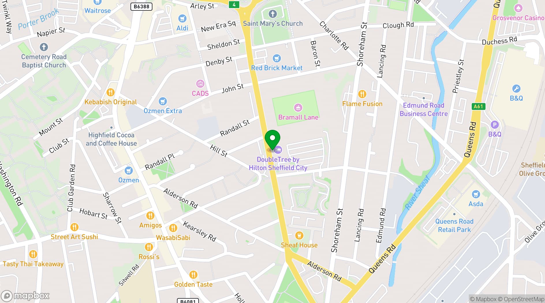 Map showing DoubleTree by Hilton Sheffield City